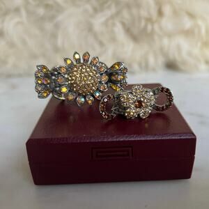 Vintage Sterling Silver and Crystal Flower Hair Claw Clips